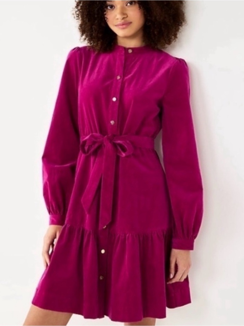 Draper James Vibrant Orchid Pink Corduroy Tiered Long Sleeve Dress Medium